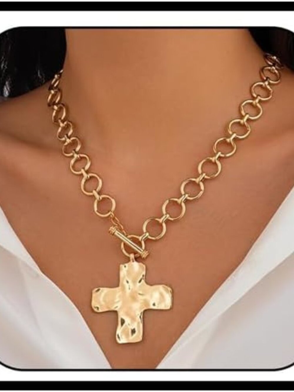 Gold Chunky Cross Necklace for Women Statement Cross Pendant Necklace Layered Ha